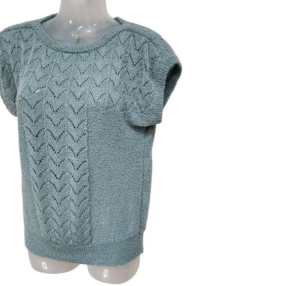 Vintage Weathervane Short Sleeve Cable Knit Sweater Sky Blue Size Medium - Picture 3 of 9
